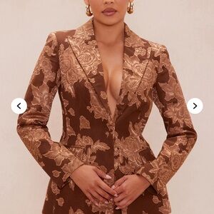Fashion Nova Luxe Brown Floral Blazer Set M
